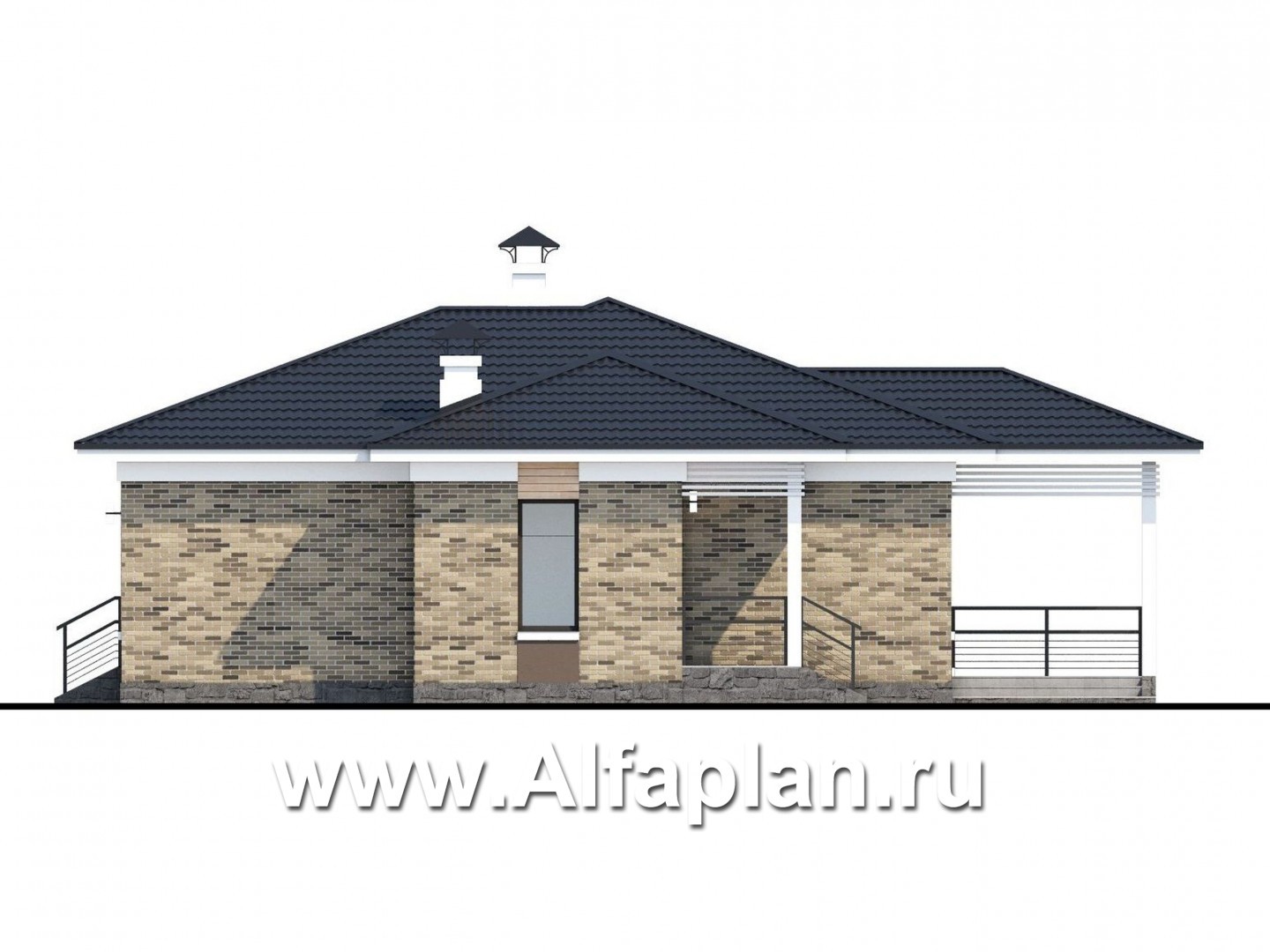 Проекты домов Альфаплан - «Выбор удачи» - современный стильный одноэтажный дом - изображение фасада №2