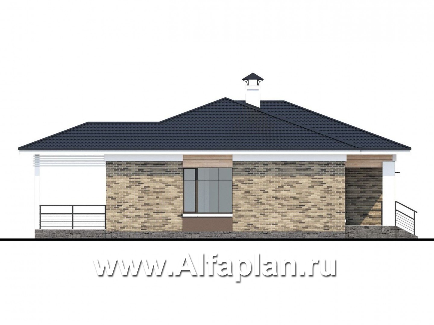Проекты домов Альфаплан - «Выбор удачи» - современный стильный одноэтажный дом - изображение фасада №3