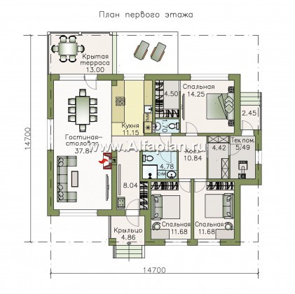 Проекты домов Альфаплан - «Выбор удачи» - современный стильный одноэтажный дом - превью плана проекта №1