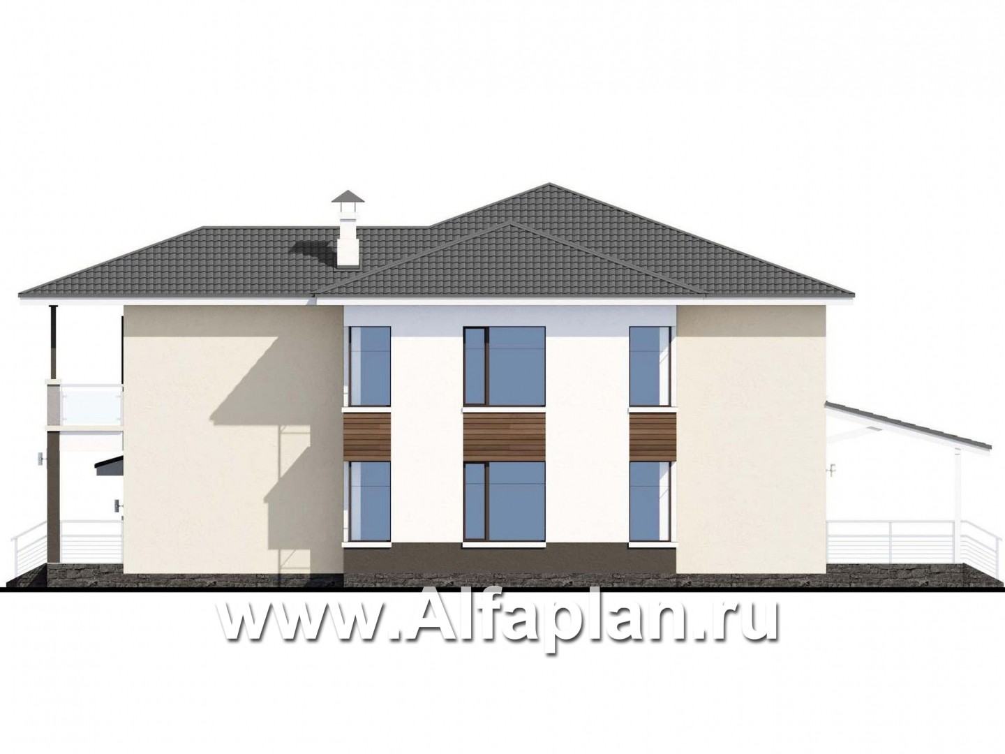 Проекты домов Альфаплан - Двухэтажный коттедж с гаражом и террасой - изображение фасада №2