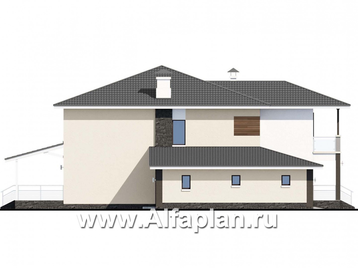 «Акварель» - проект двухэтажного дома в современном стиле, мастер спальня, с террасой и гаражом на 2 авто - фасад дома