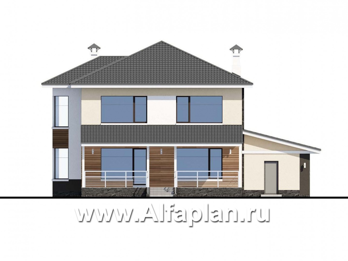 «Акварель» - проект двухэтажного дома в современном стиле, мастер спальня, с террасой и гаражом на 2 авто - фасад дома