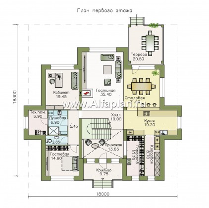Проекты домов Альфаплан - «Рейн» - просторный современный коттедж - превью плана проекта №1