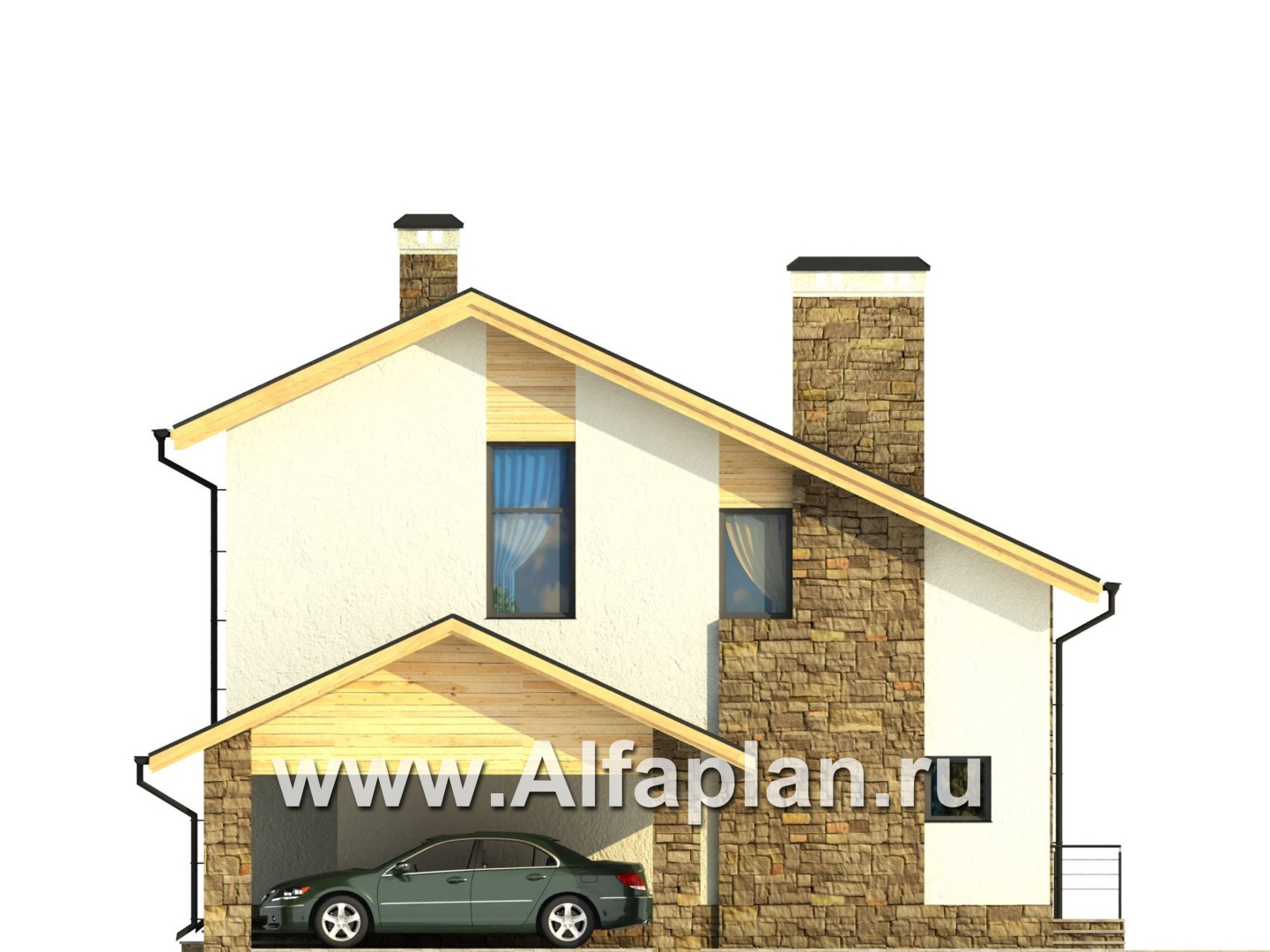 Проекты домов Альфаплан - Проект дома в стиле хай-тек с угловым витражом - изображение фасада №3