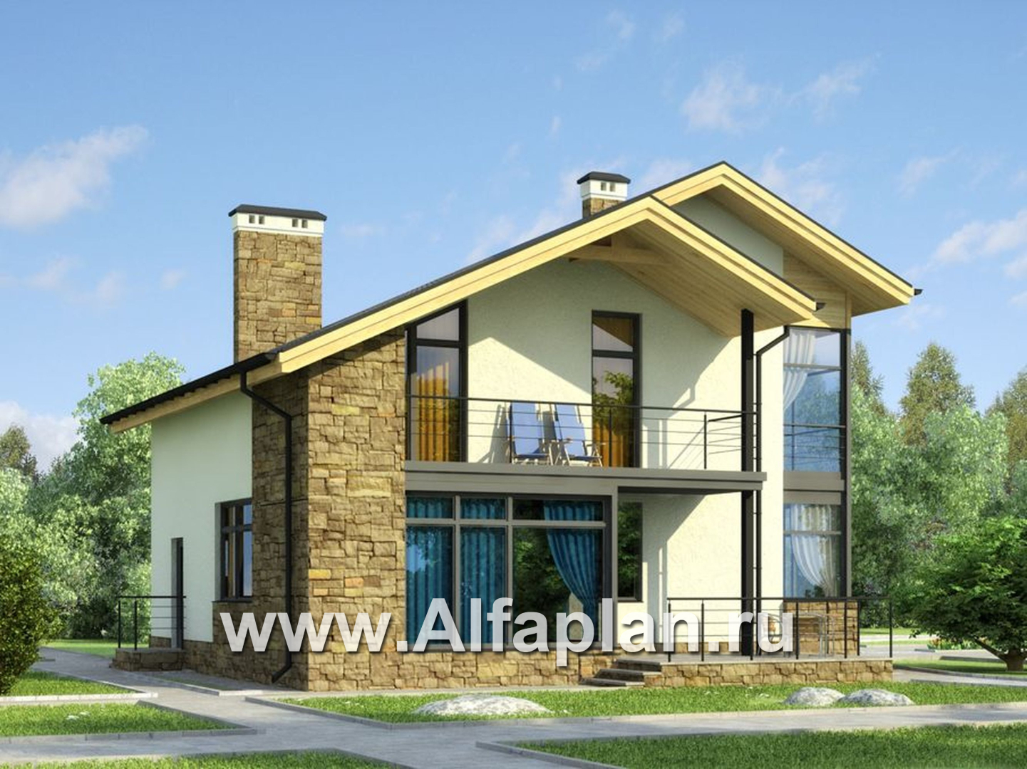 Проекты домов Альфаплан - Трехэтажный коттедж с угловым витражом - дополнительное изображение №1