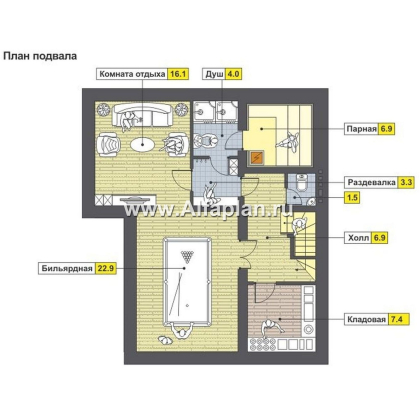 Проекты домов Альфаплан - Проект дома в стиле хай-тек с угловым витражом - превью плана проекта №1