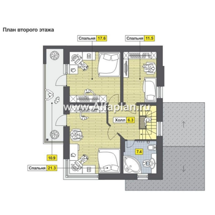Проекты домов Альфаплан - Проект дома в стиле хай-тек с угловым витражом - превью плана проекта №3