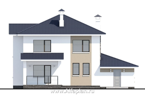 Проекты домов Альфаплан - «Лотос» - компактный современный двухэтажный дом с гаражом - превью фасада №4