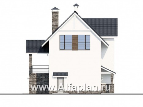 Проекты домов Альфаплан - «Альпина» - проект двухэтажного дома, с мансардой и с гаражом на 2 авто в цоколе - превью фасада №3
