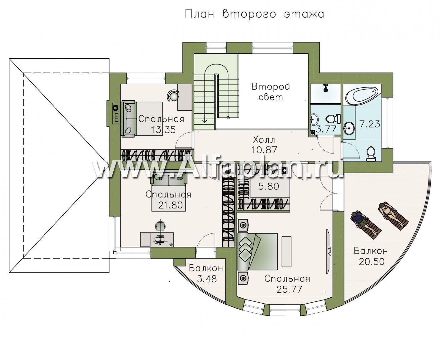 Проекты домов Альфаплан - «Меркурий» - стильный коттедж с большой террасой и балконом - план проекта №2