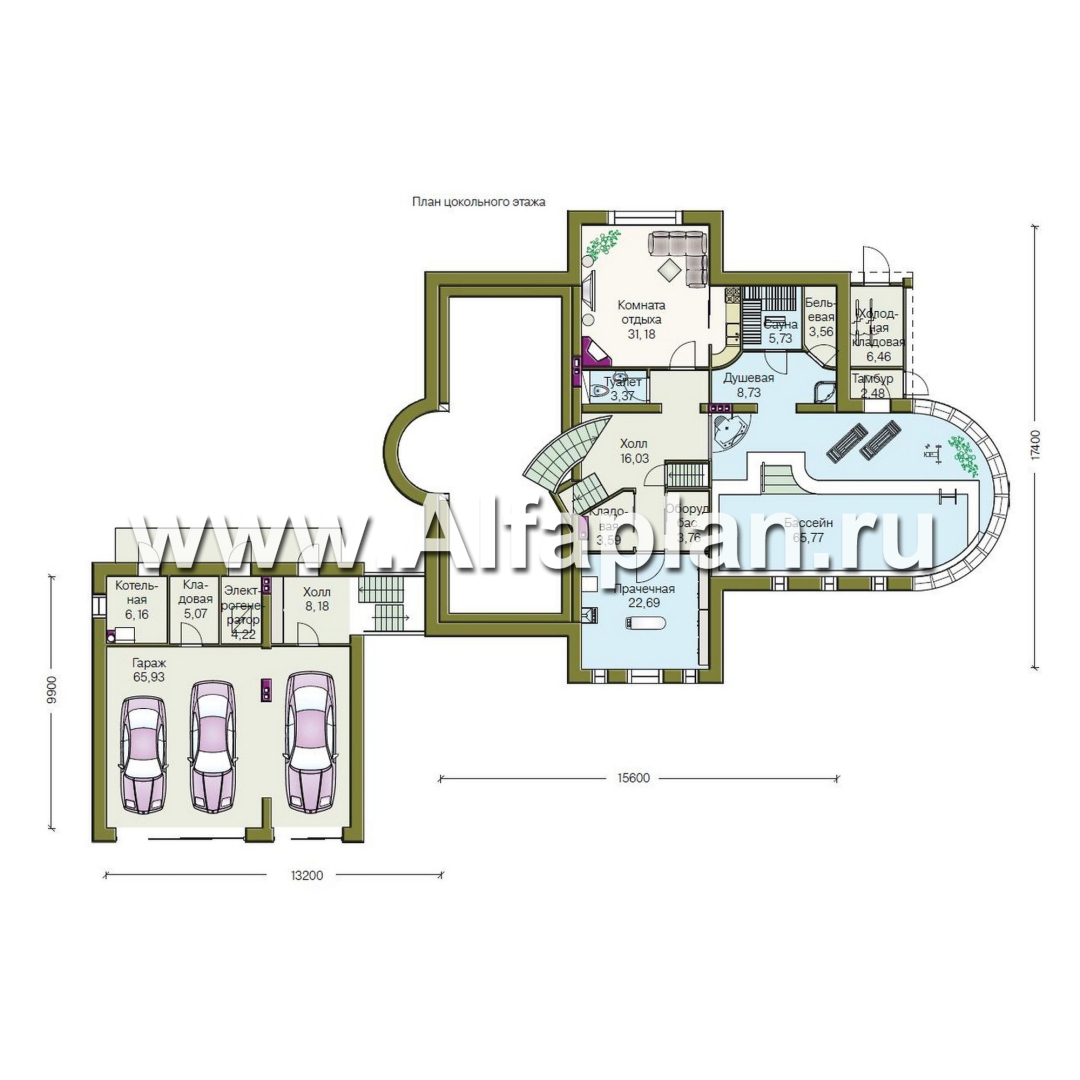 «ИДЕНТИФИКАЦИЯ» - проект современной виллы, с бассейном и сауной, с квартирой для персонала и гаражом на 3 авто - план дома