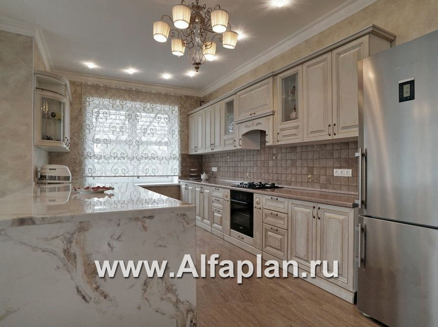 Проекты домов Альфаплан - «Голицын» - коттедж с двусветной гостиной и цоколем - дополнительное изображение №4