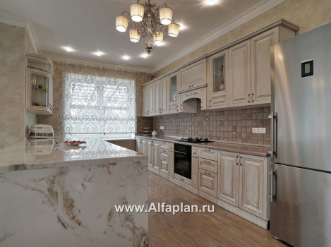 Проекты домов Альфаплан - «Голицын» - коттедж с двусветной гостиной и цоколем - превью дополнительного изображения №4