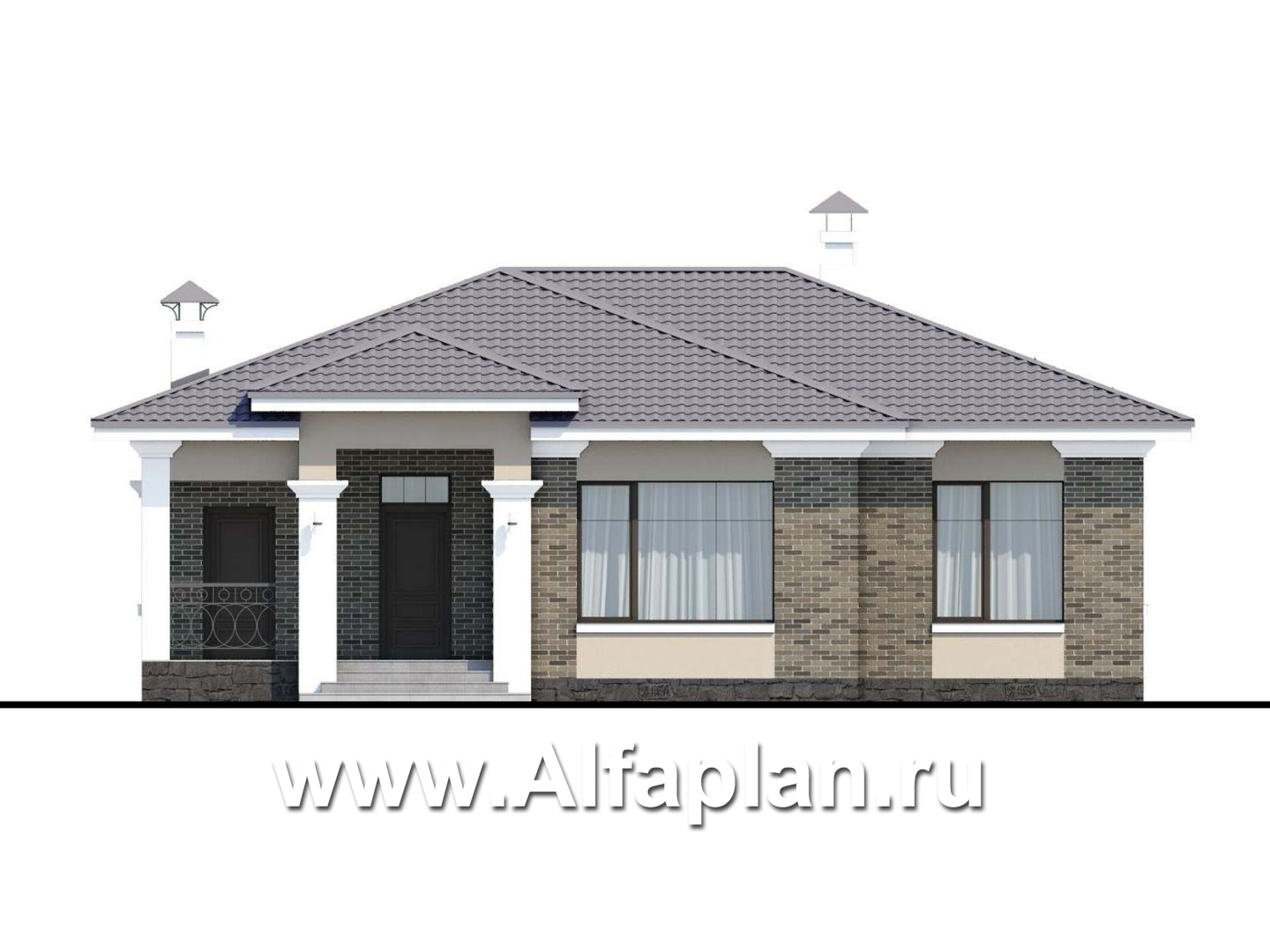 Проекты домов Альфаплан - «Жасмин» - проект одноэтажного дома в классическом стиле - изображение фасада №1