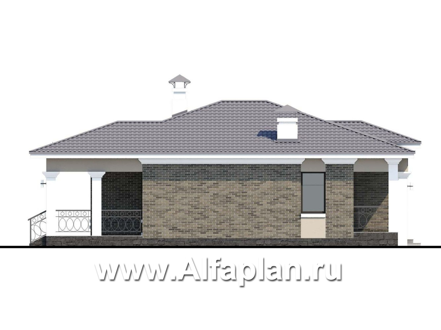 Проекты домов Альфаплан - «Жасмин» - проект одноэтажного дома в классическом стиле - изображение фасада №3