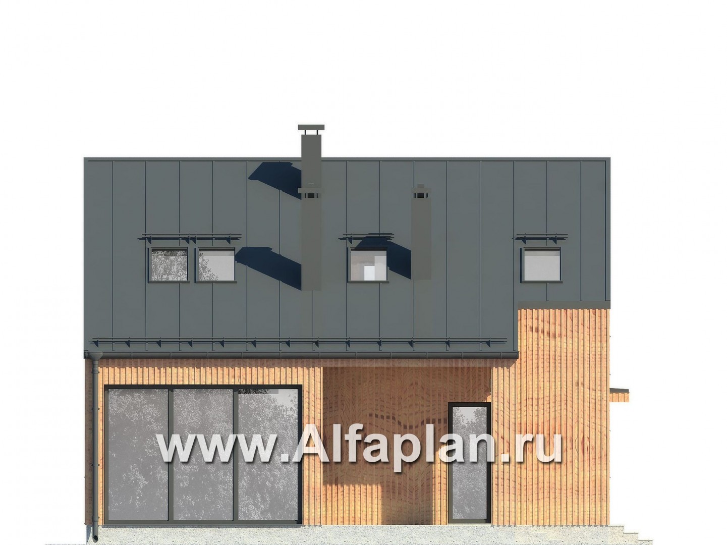 Проект дома с мансардой, из газобетона, в современном стиле - фасад дома