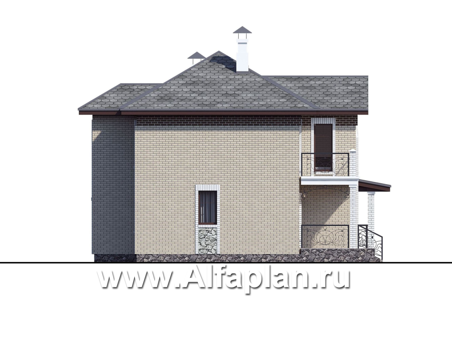 Проекты домов Альфаплан - «Модерн» - проект двухэтажного дома из газобетона, с гостевой комнатой, с террасой, в стиле модерн (Серебряный век) - изображение фасада №3