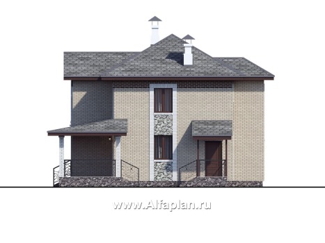 Проекты домов Альфаплан - «Модерн» - проект двухэтажного дома из газобетона, с гостевой комнатой, с террасой, в стиле модерн (Серебряный век) - превью фасада №2