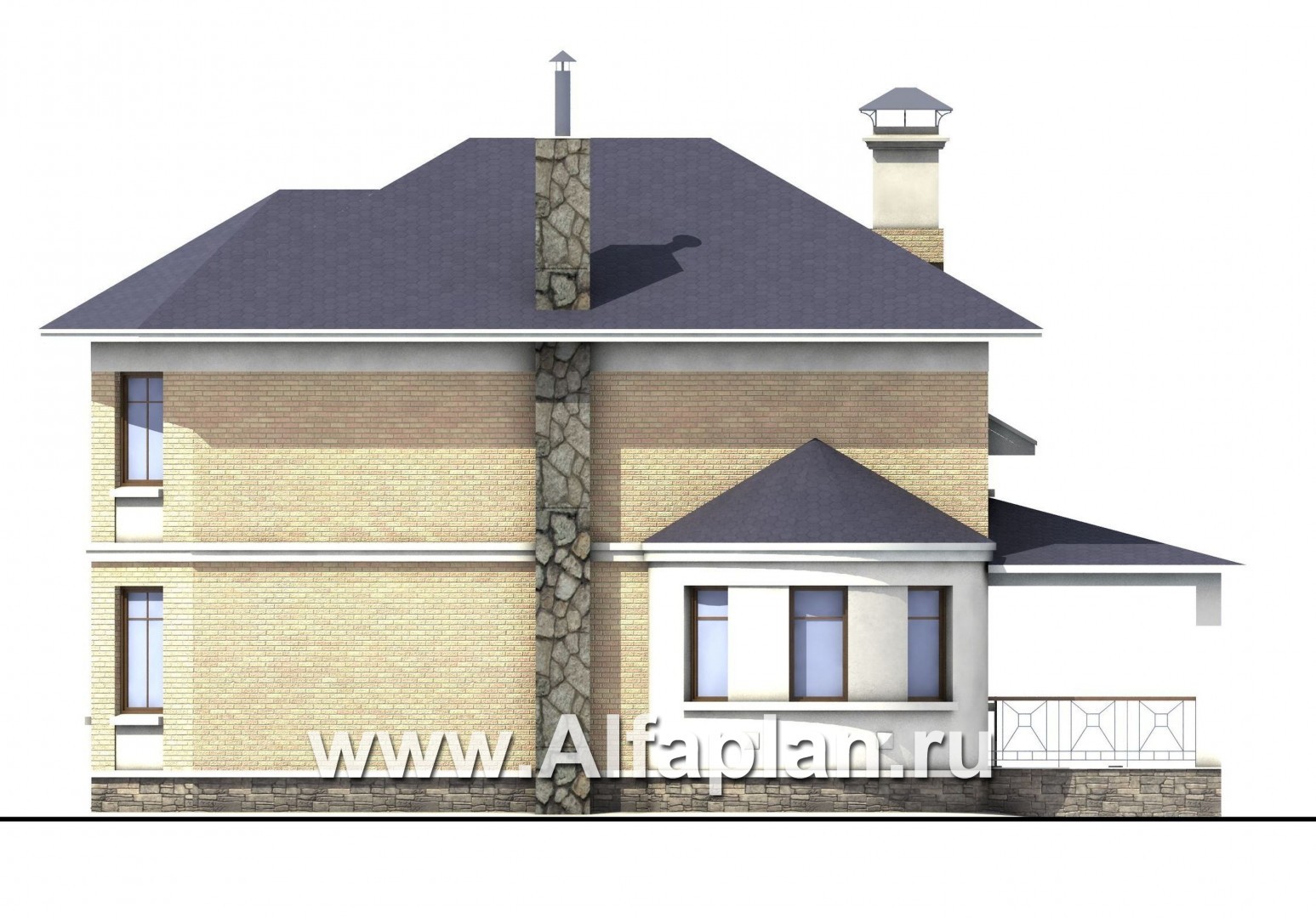 «Ювенил» - проект двухэтажного дома, с эркером и с террасой, просторная планировка - фасад дома