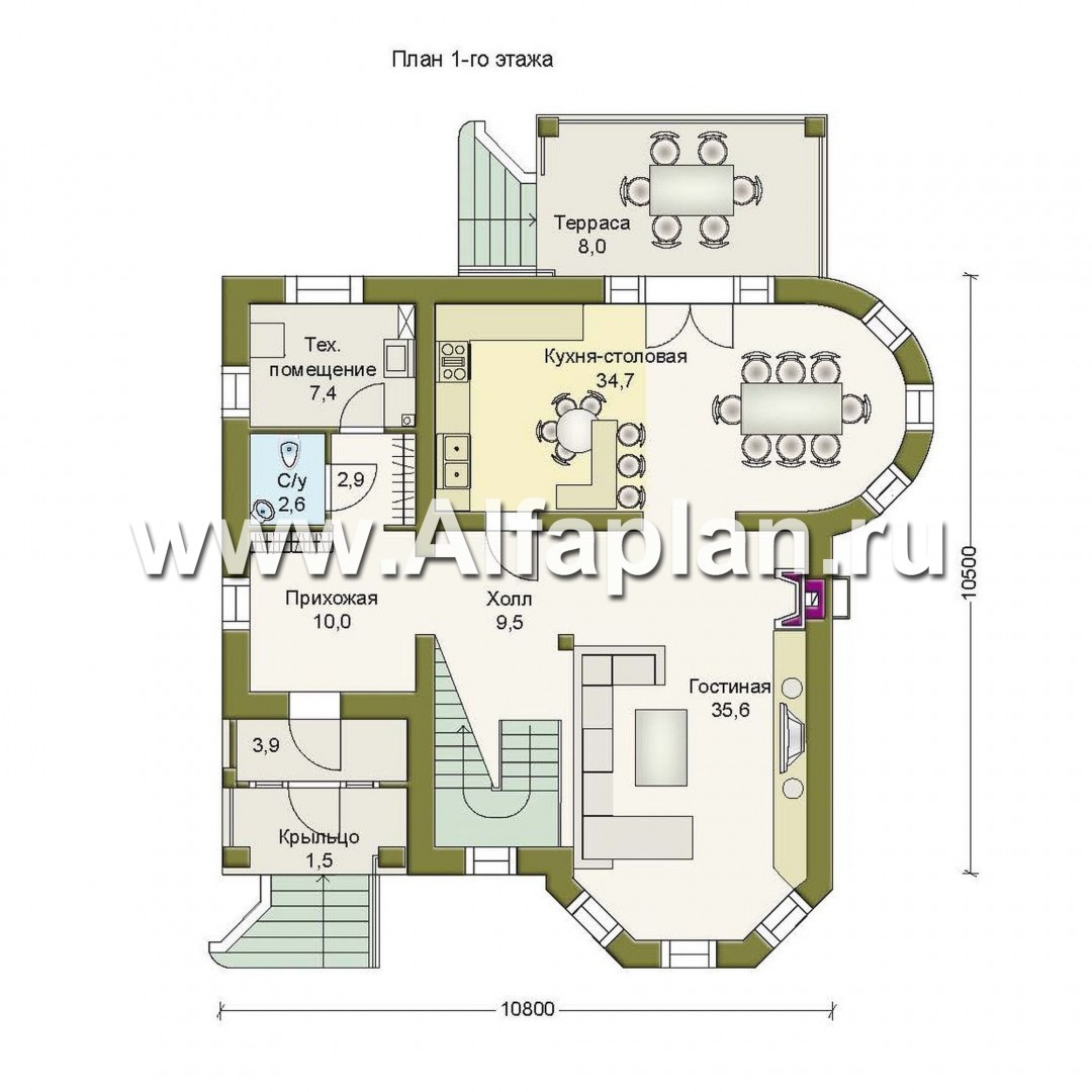«Ювенил» - проект двухэтажного дома, с эркером и с террасой, просторная планировка - план дома