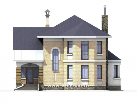«Ювенил» - проект двухэтажного дома, с эркером и с террасой, просторная планировка - превью фасада дома