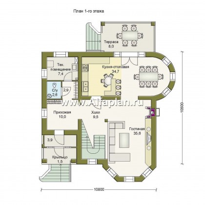 «Ювенил» - проект двухэтажного дома, с эркером и с террасой, просторная планировка - превью план дома