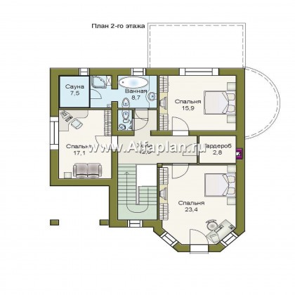 «Ювенил» - проект двухэтажного дома, с эркером и с террасой, просторная планировка - превью план дома