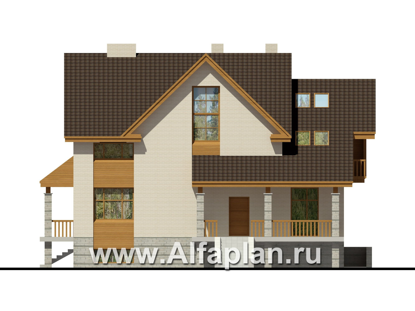 Проекты домов Альфаплан - Кирпичный коттедж с террасой барбекю - изображение фасада №2