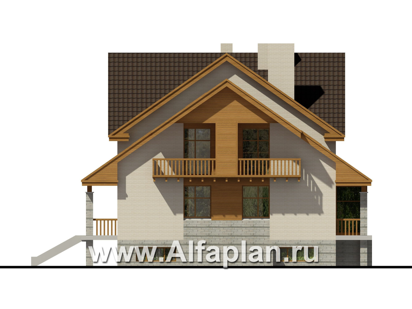 Проекты домов Альфаплан - Кирпичный коттедж с террасой барбекю - изображение фасада №3