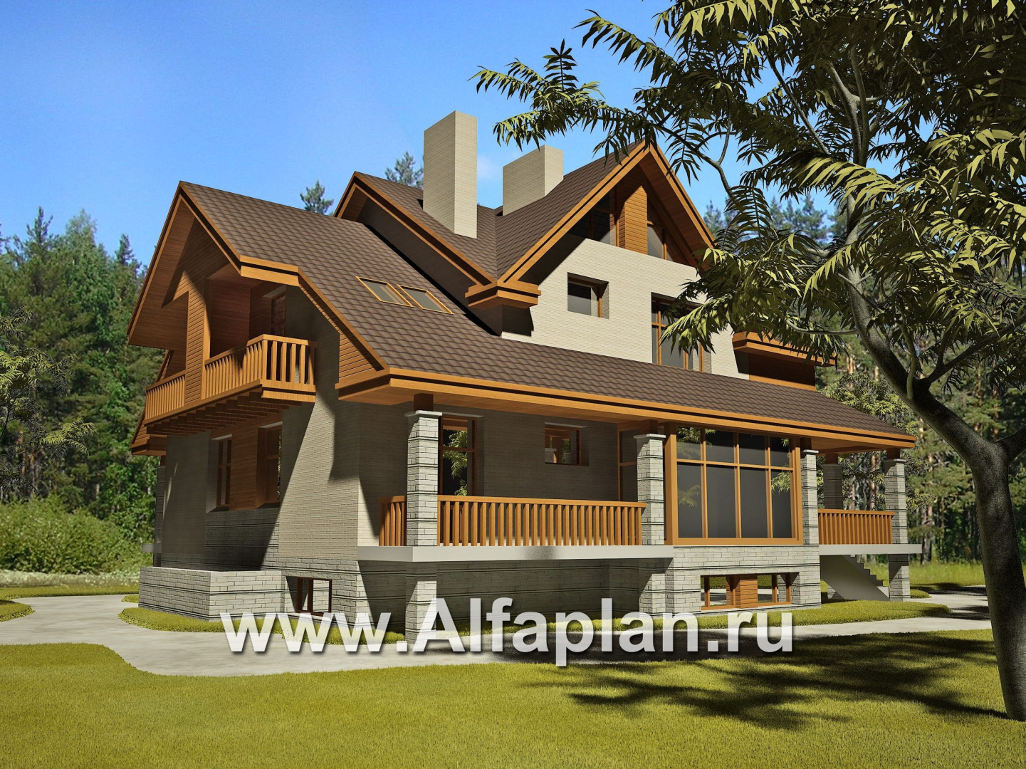 Проекты домов Альфаплан - Кирпичный коттедж с террасой барбекю - дополнительное изображение №1
