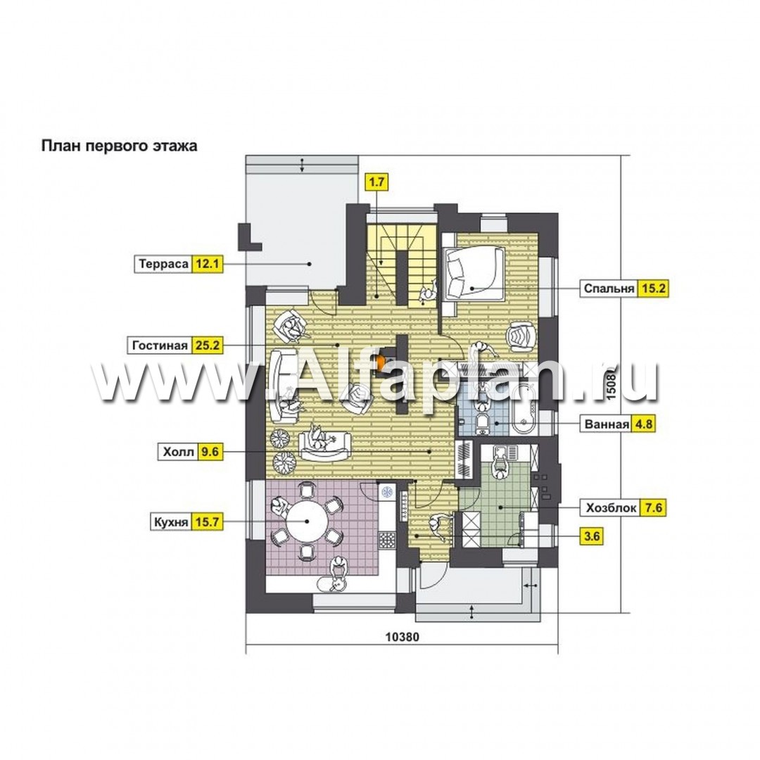 Проекты домов Альфаплан - Двухэтажный дом с шатровой кровлей - план проекта №1