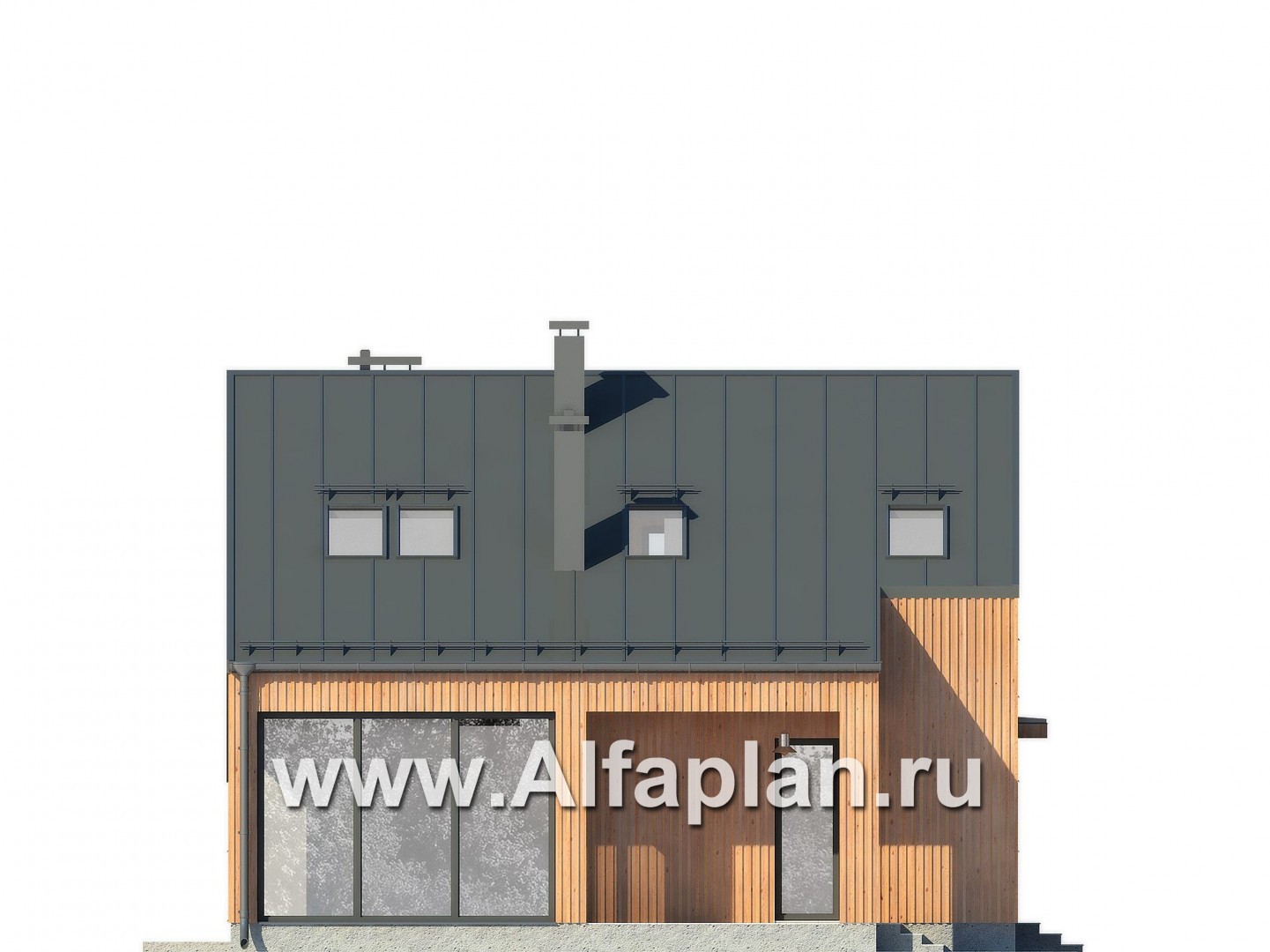 Проект дома с мансардой, планировка с кабинетом и с гаражом на 1 авто, в современном стиле - фасад дома