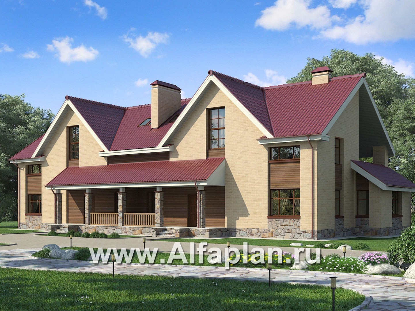Проекты домов Альфаплан - Дом на две семьи из крупноформатных блоков - основное изображение