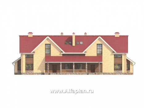 Проекты домов Альфаплан - Дом на две семьи из крупноформатных блоков - превью фасада №3