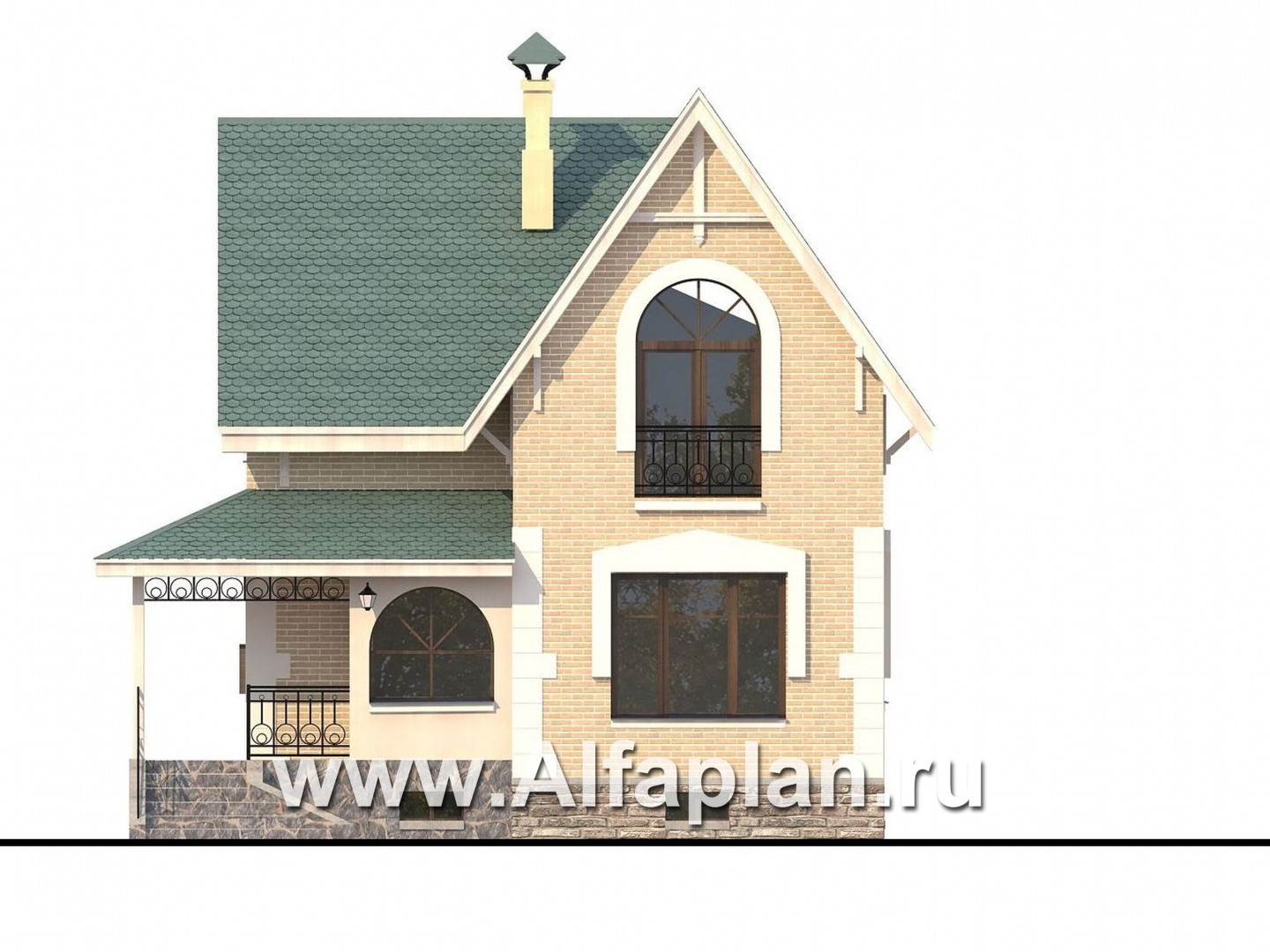 Проекты домов Альфаплан - Кирпичный дом «Оптима плюс» с подвалом - изображение фасада №1