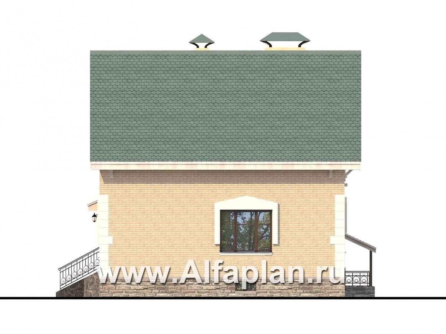 Проекты домов Альфаплан - Кирпичный дом «Оптима плюс» с подвалом - изображение фасада №2