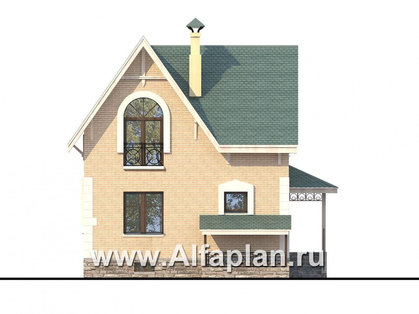 Проекты домов Альфаплан - Кирпичный дом «Оптима плюс» с подвалом - изображение фасада №4
