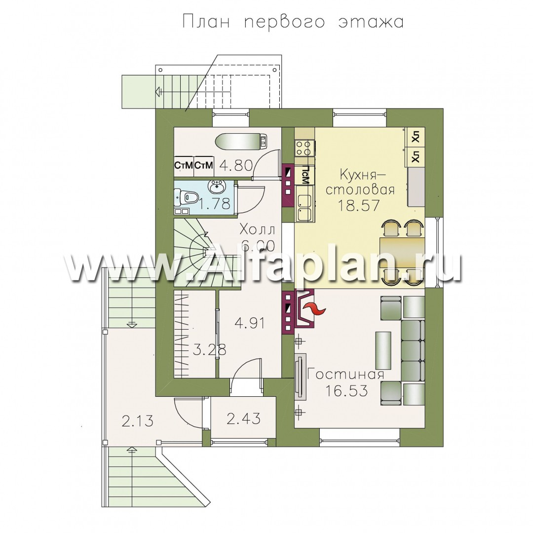 Проекты домов Альфаплан - Кирпичный дом «Оптима плюс» с подвалом - изображение плана проекта №2