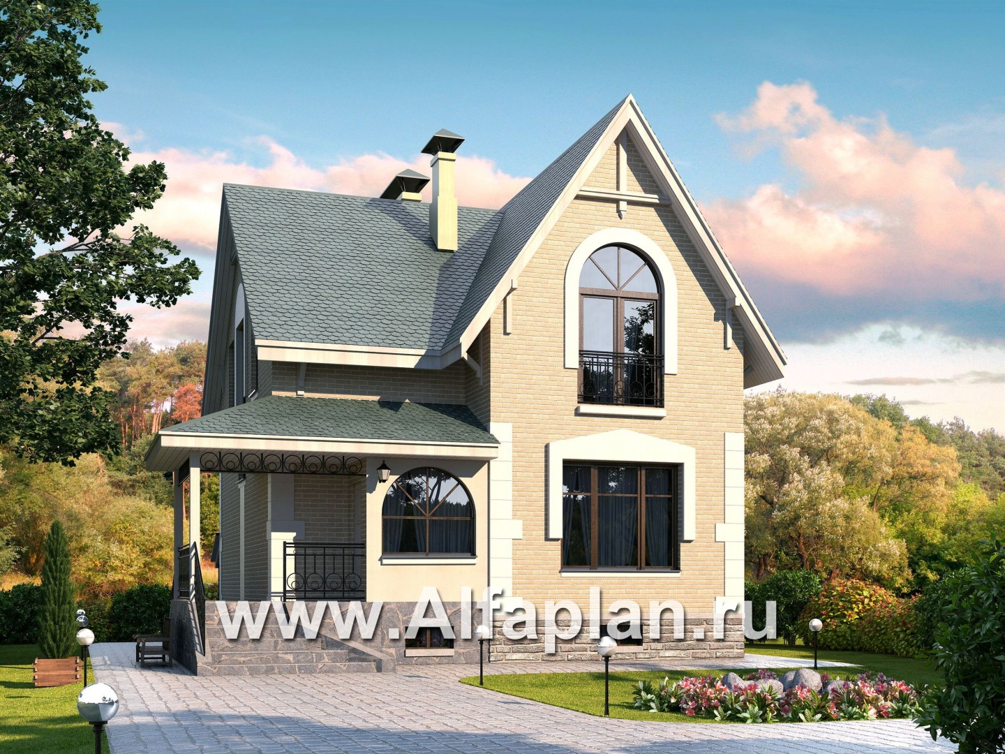 Проекты домов Альфаплан - Кирпичный дом «Оптима плюс» с подвалом - основное изображение