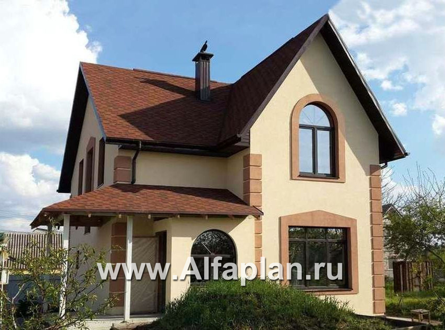 Проект дома с мансардой из газобетона «Оптима плюс», с цокольным этажом, с сауной - дизайн дома №1
