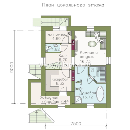 Проект дома с мансардой из газобетона «Оптима плюс», с цокольным этажом, с сауной - превью план дома