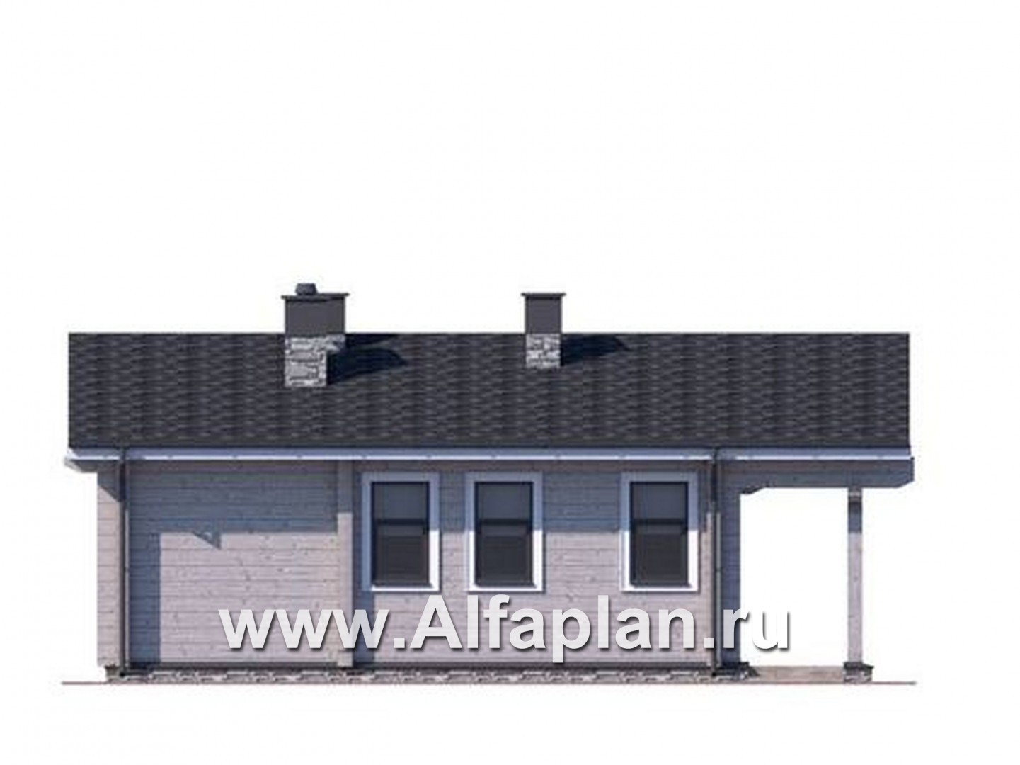 Проект деревянной бани, из бруса, с террасой - фасад дома