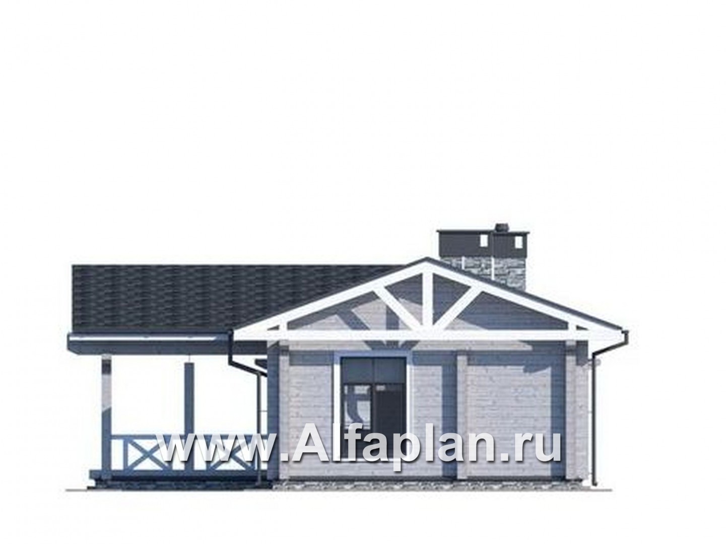 Проект деревянной бани, из бруса, с террасой - фасад дома