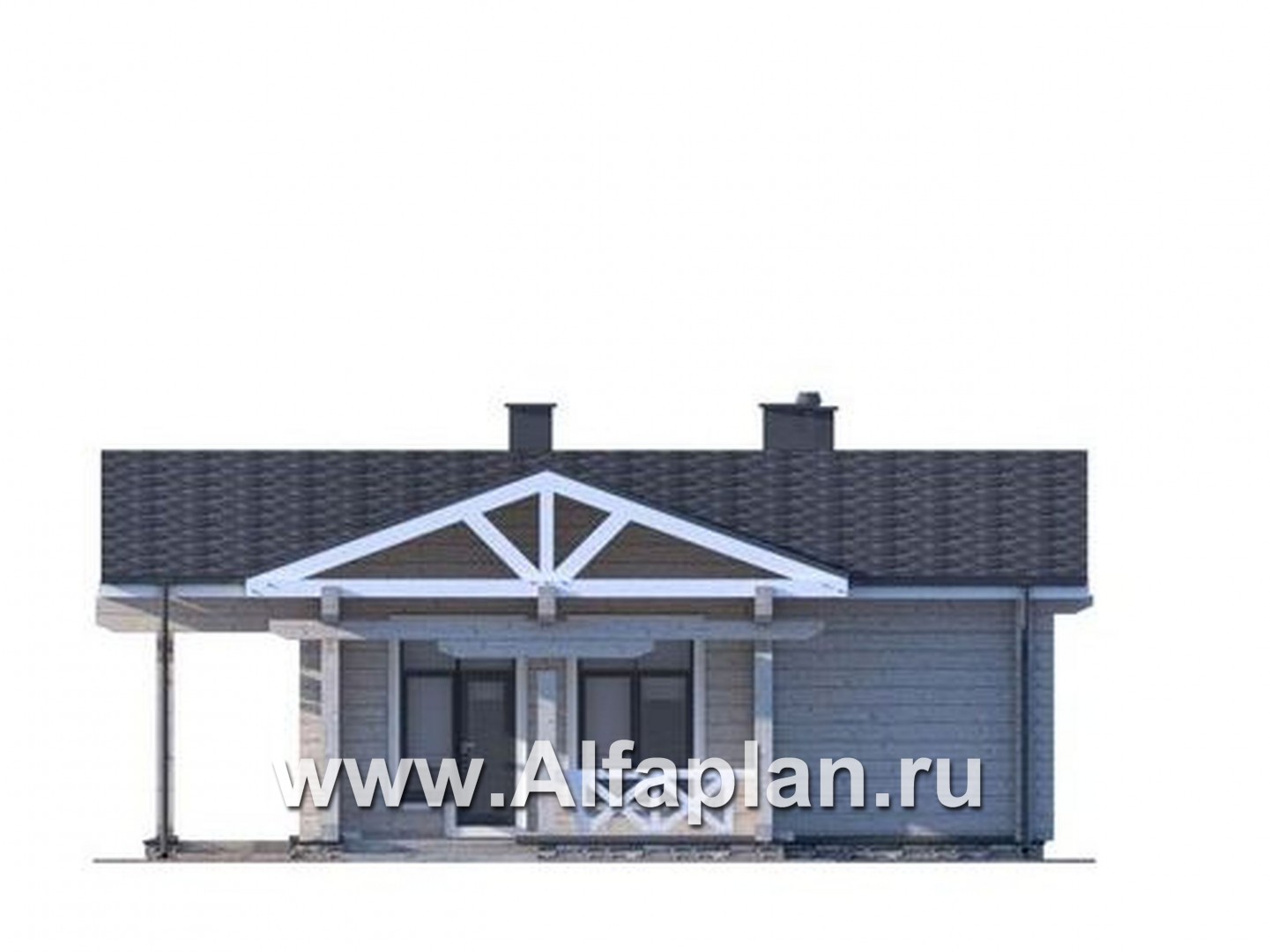 Проект деревянной бани, из бруса, с террасой - фасад дома