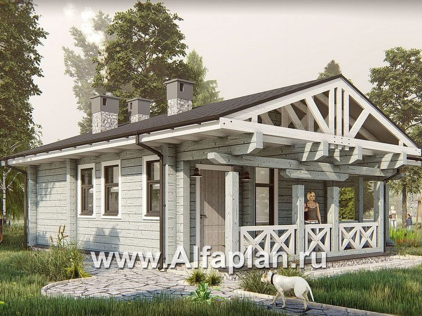 Проекты домов Альфаплан - Уютная бревенчатая баня с террасой - основное изображение