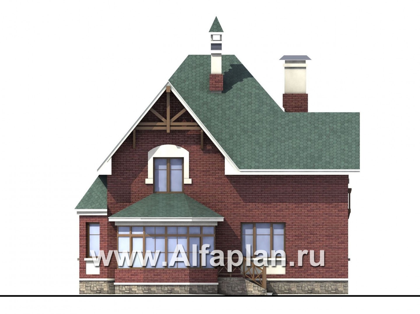 «Магистр» - проект дома с мансардой, мастер спальня, с эркером и с террасой, в стиле фахверк - фасад дома