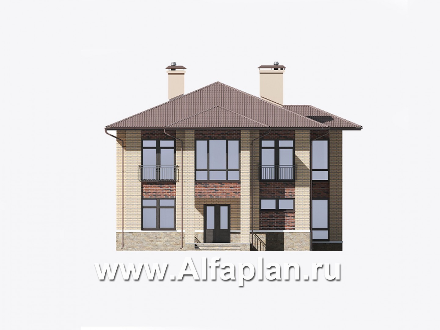 Проекты домов Альфаплан - Двухэтажный особняк с большой гостиной - изображение фасада №1