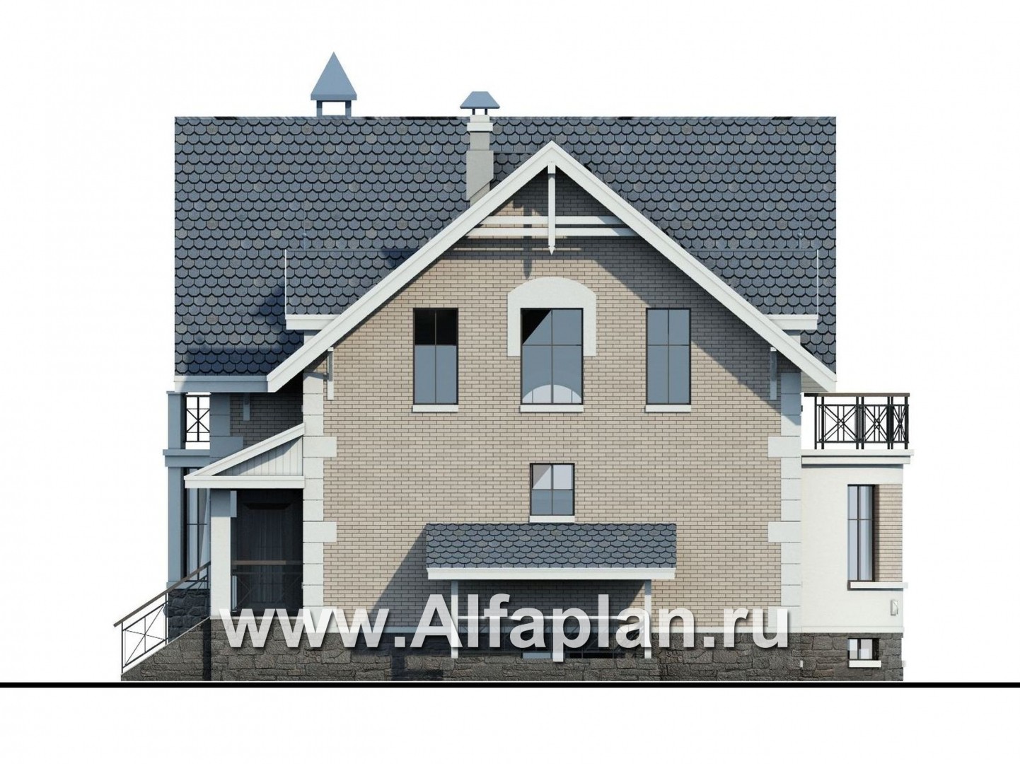 Проекты домов Альфаплан - «Стелла Плюс» — компактный дом с цокольным этажом - изображение фасада №2