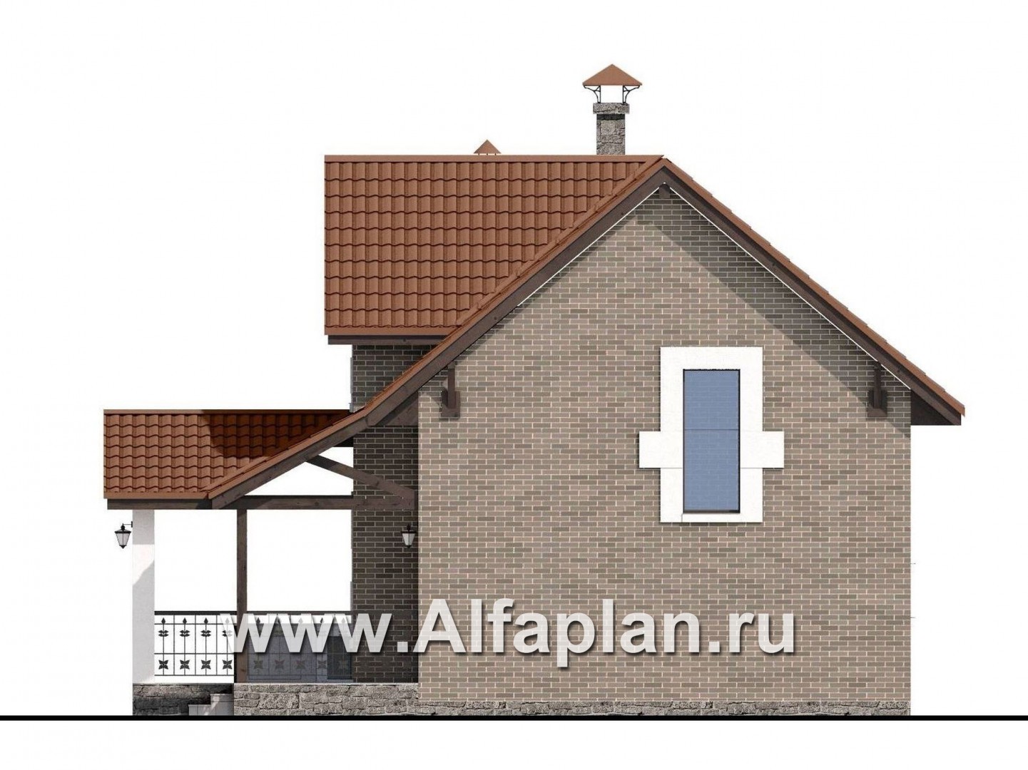 Проекты домов Альфаплан - Небольшой уютный дом с террасой-барбекю - изображение фасада №1