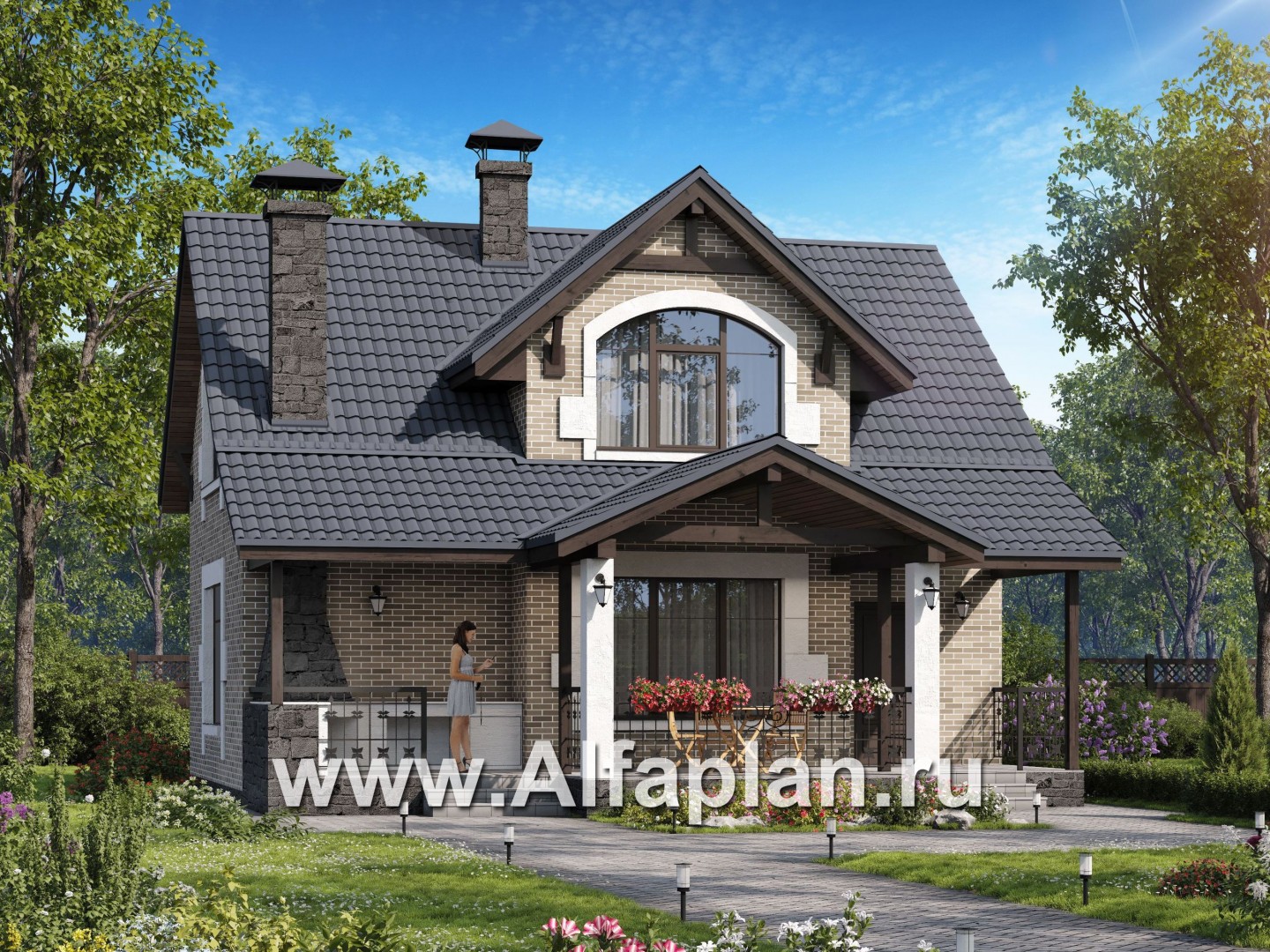 Проекты домов Альфаплан - Небольшой уютный дом с террасой-барбекю - основное изображение